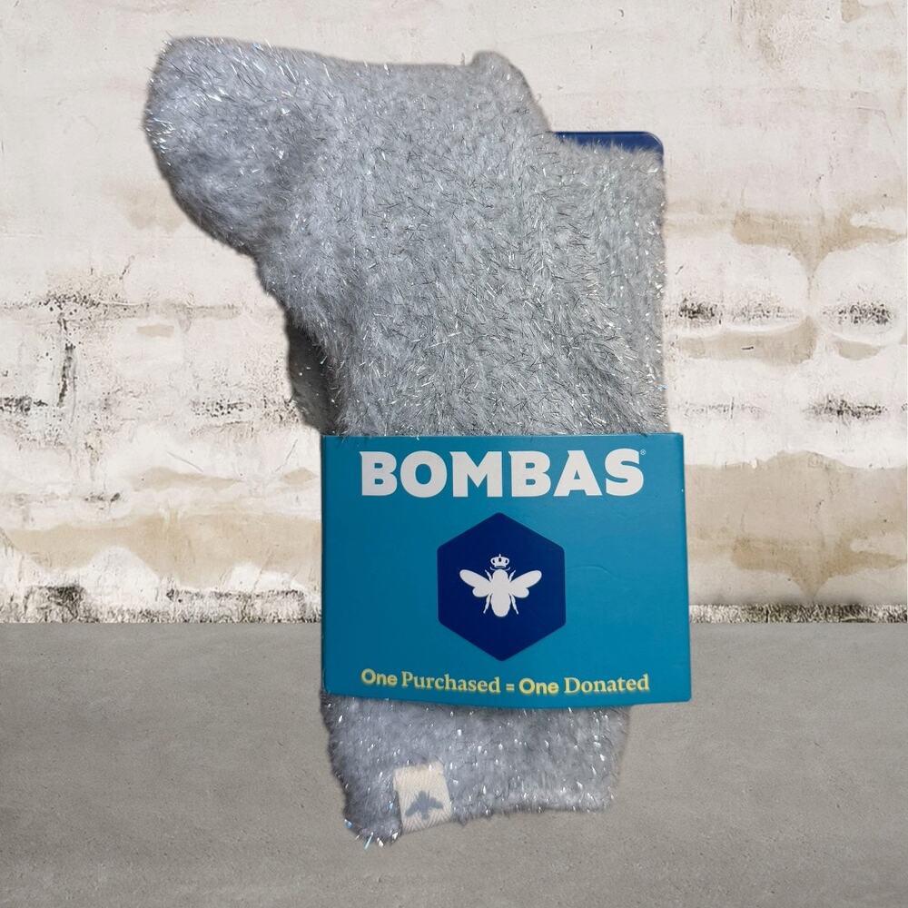 Bombas $20 Sparkle Fuzzy Calf Socks in Silver NWT